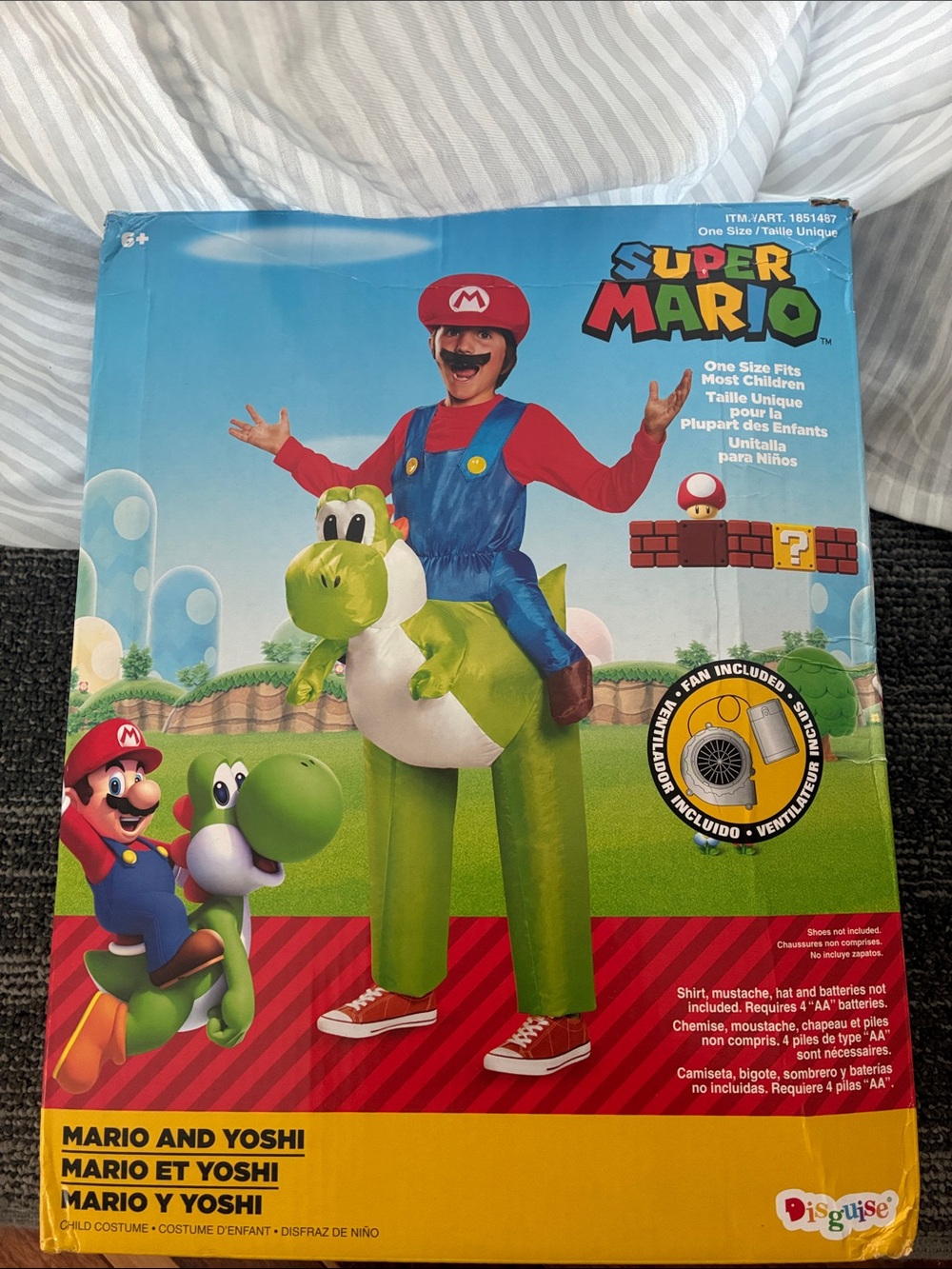 Nintendo Super Mario Costume with Red Hat, Blue Overalls and Green Yoshi
